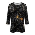 thumbnail image 2 of Halloween Plus Size Tops for Women 3/4 Length Sleeve Womens Blouse Fall Loose Crew Neck Witch Graphic T Shirts Halloween Costume & Gift, 2 of 5