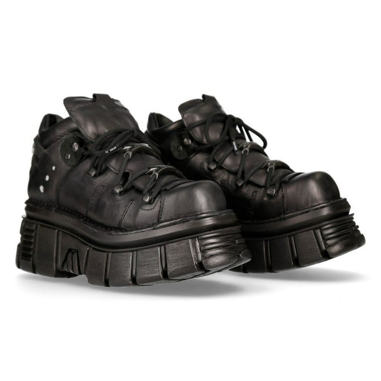 Anfibi New Rock M-106-VS1 In Pelle Vegana Nera – Tacco Spesso, Stringati, Stile Gothic Punk Unisex - 5