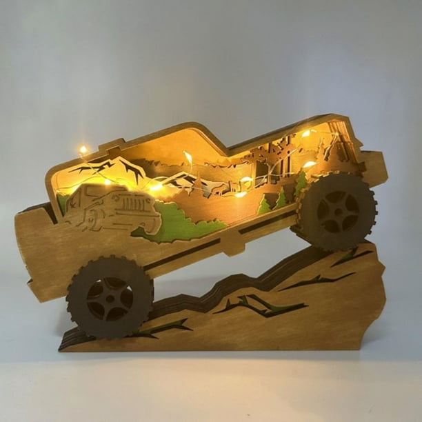 Lámpara tallada en madera 3D, decorativa creativa para el hogar, ideas divertidas para regalos familiares, decoración navideña para sala de estar y oficina, cálida (coche fresco)