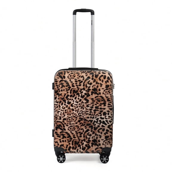 20 Inch Expandable Luggage PC ABS Hardshell Suitcase TSA Lock Spinner Wheels Carry On for Men Women Leopard Brown