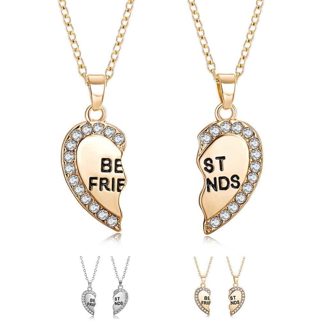 2 Pcs par Ensemble Pendentif Gravé Cœur Strass Meilleures Amies Collier d'Amitié