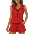 thumbnail image 2 of VONCOS Womens Red Loungewear Set – Soft Cotton Modal 2 Piece Pajama with Lace Trim Sleepwear for Women,Size M, 2 of 7