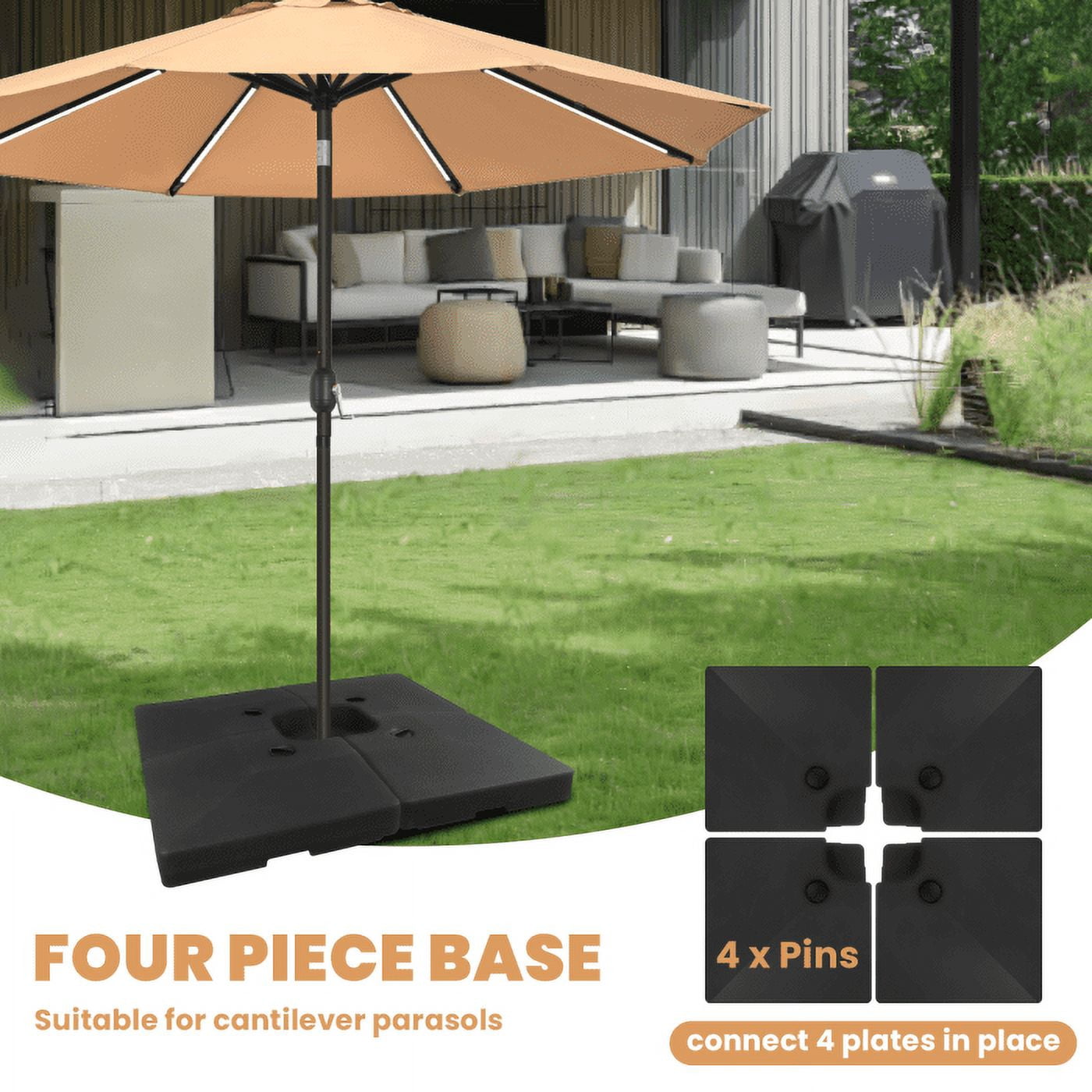 Sturdy Build HDPE Umbrella Base, 4-Piece Black Set, 356 LBS Capacity, Easy-Fill Spouts, Umbrella Stand Base for Beach, Garden, Outdoor