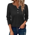 thumbnail image 2 of Black Women's Long Sleeve T-shirt, Women'S Button Long Sleeve T Shirt Round Neck Casual Tunic Top,Women's Long sleeve T-shirt 3XL, 2 of 8