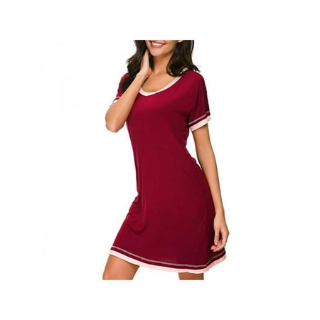 

Womens Nightgown Sleepwear Woman Short Sleeve Sleep Dress Nightshirt S-XXL