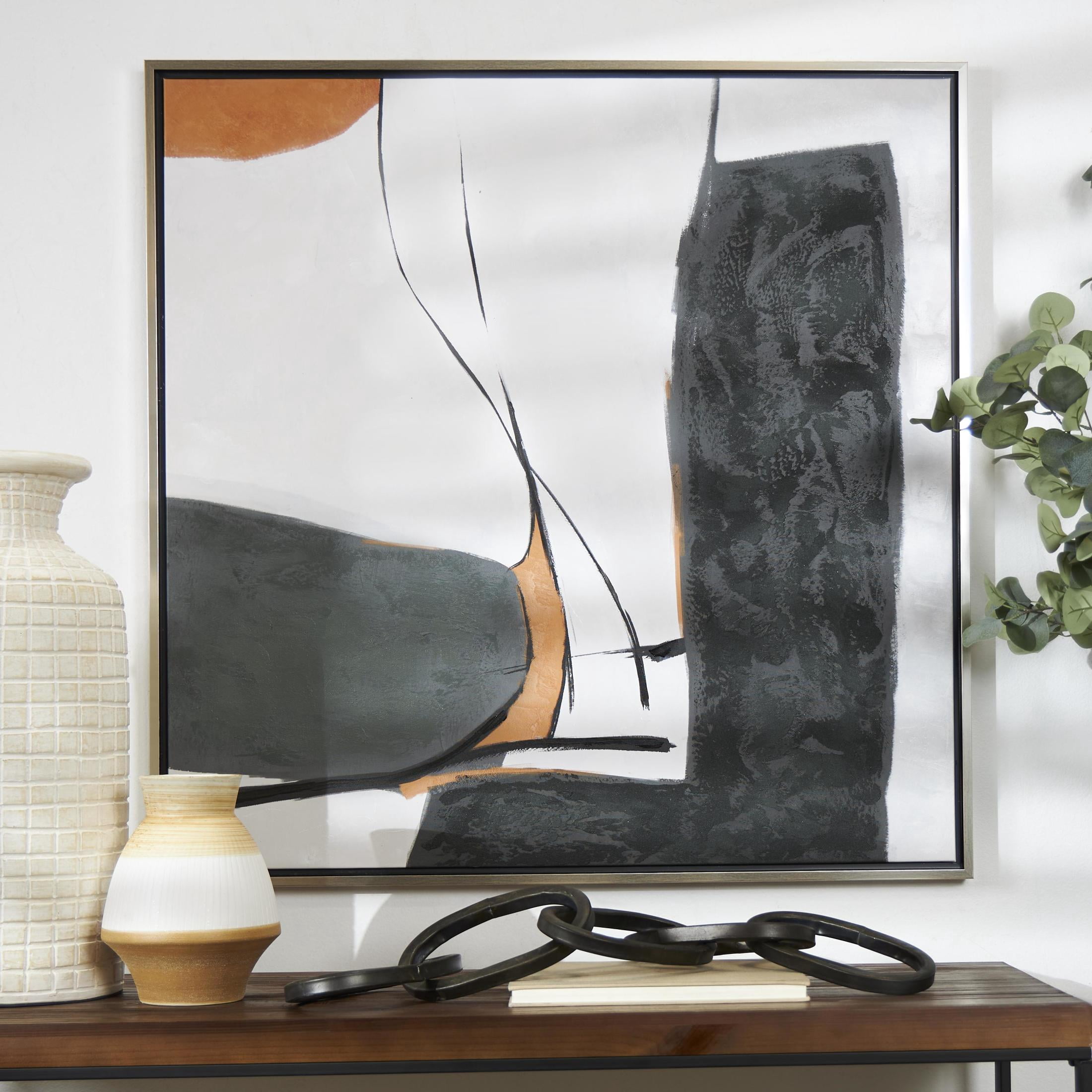 40" x 39" Line and Shape Abstract Framed Wall Art with Orange Accents, by DecMode