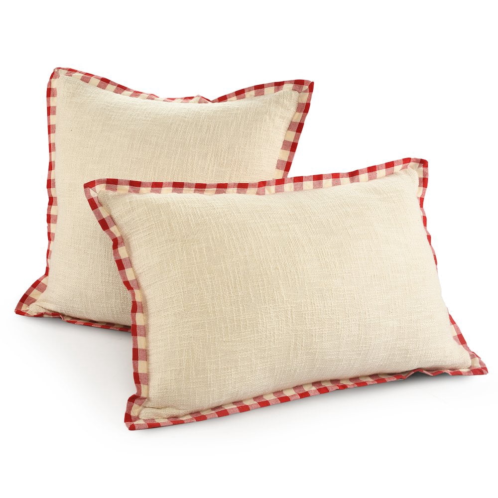 LR Home Merry Cotton Poly Filled Pillow in White/Red, 16" x 24"