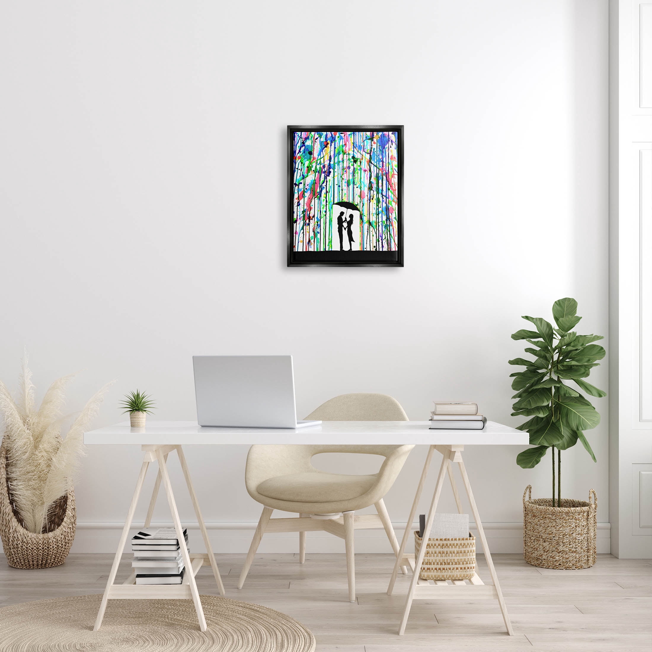 Vivid Couple Urban Drip Rainfall Abstract Graphic Art Jet Black Framed Art Print Wall Art