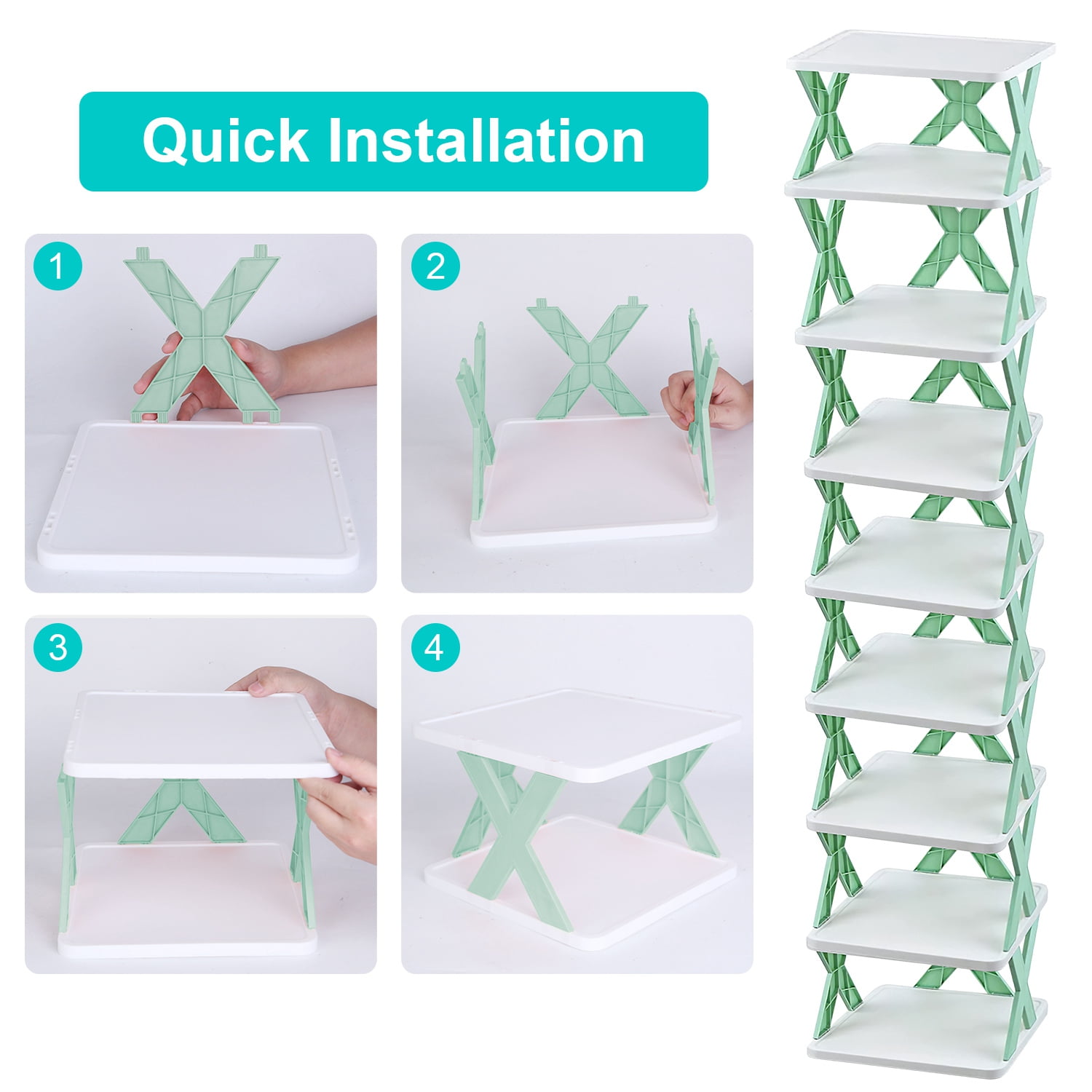9-Tier Stackable Vertical Shoe Rack TeqHome DIY Narrow Free Standing Shoe Organizer Space Saving for Entryway and Bedroom Green