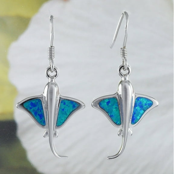 Sterling Silver Blue Opal Sting Ray Dangle Earring: Hawaiian Jewelry