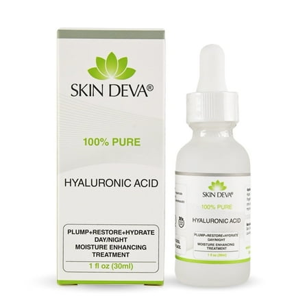 Skin Deva Hyaluronic Acid Facial Serum - 100% Pure Hydrating & Plumping Skincare for All Skin Types, 1 fl oz