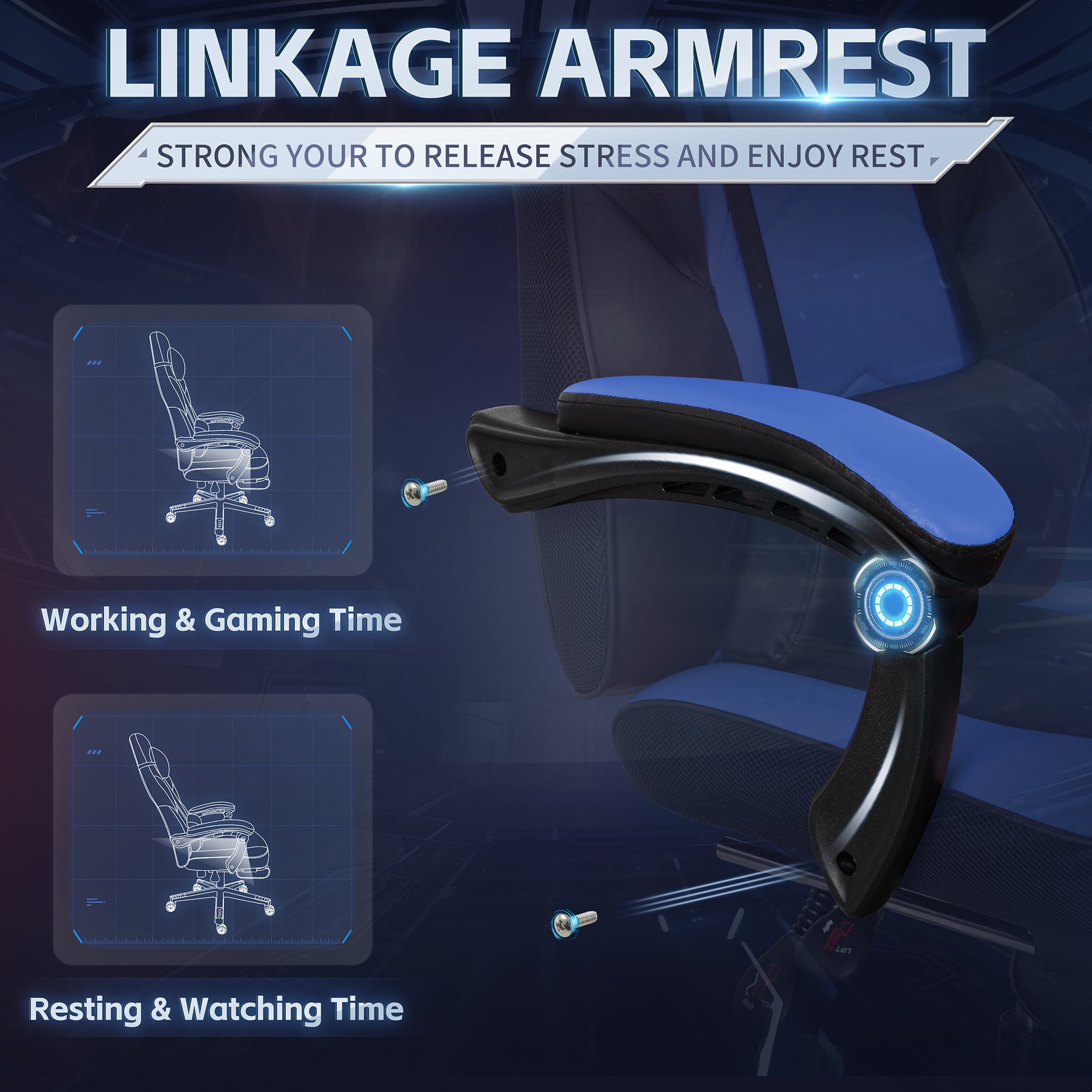 Walsunny Ergonomic Gaming Chair with Adjustable Footrest and Massage Leather Game Chair large gaming chair with Headrest and Lumbar Support for Adults, Blue