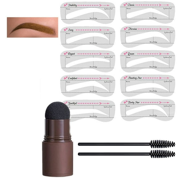Eyebrow Stamp Stencil Kit, Long Lasting & Waterproof Eyebrow Stamp and Shaping Kit for Brow, with 10 Reusable Eyebrow Stencil and 2 Spiral Eyebrow Brushes for Women Girl (Medium Brown)