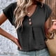 thumbnail image 3 of Camiseta de manga corta para mujer con cuello en V y botones, camiseta de verano suave y transpirable para el hogar, el trabajo, la escuela, negro M, 3 of 6