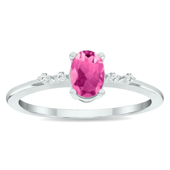 SZUL Women's Pink Topaz and Diamond Sparkle Ring in 10K White Gold