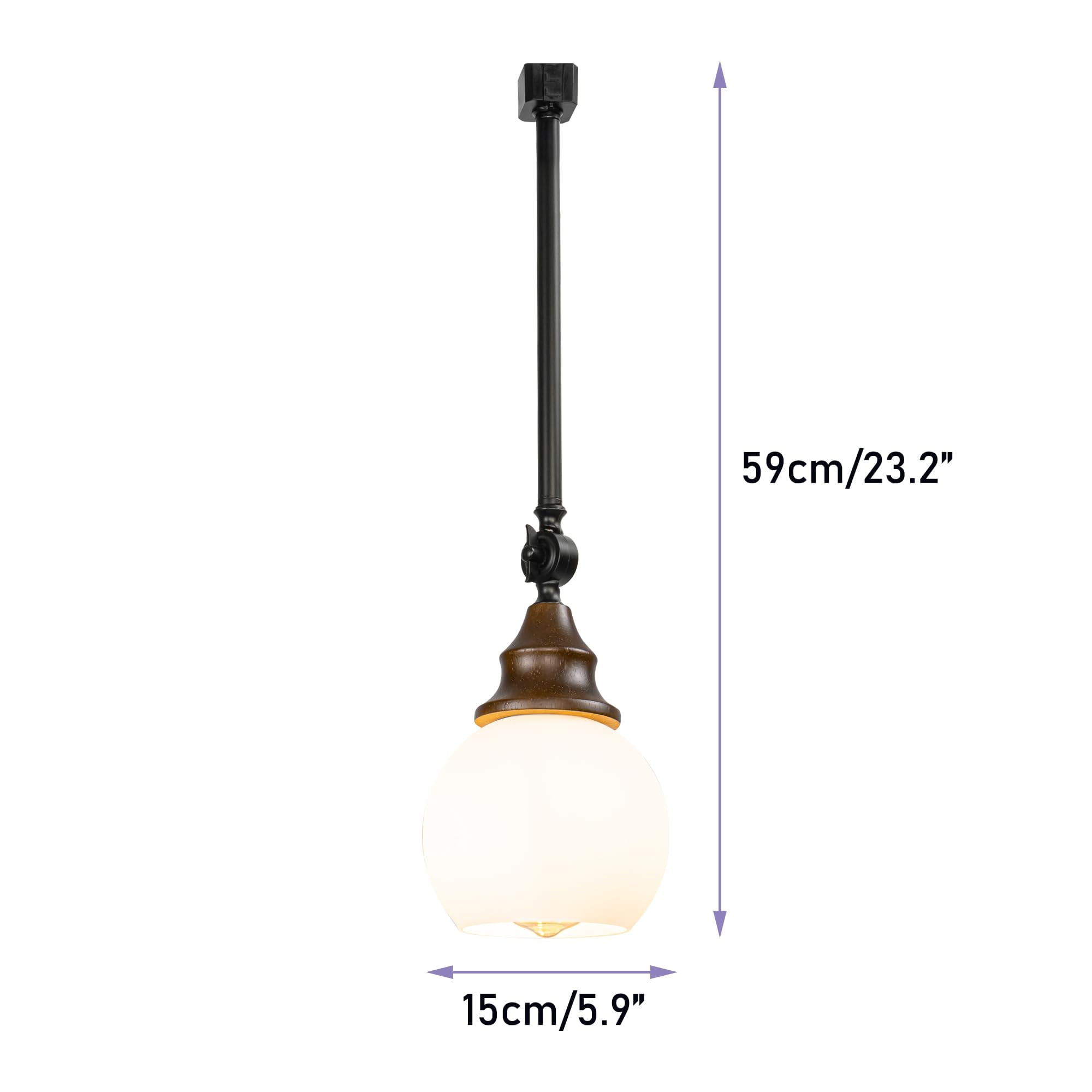 KAYYELAMP Black Metal Glass Ball Shade 23.2" Height Track Light J-Type Adjustable Angle Walnut Base Vintage Lighting for Kitchen Store(No Bulb, Track)