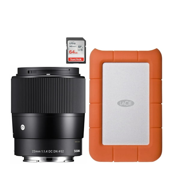 Sigma 23mm F1.4 DC DN  Large Aperture Lens for Sony E Mount w/Memory Card Bundle