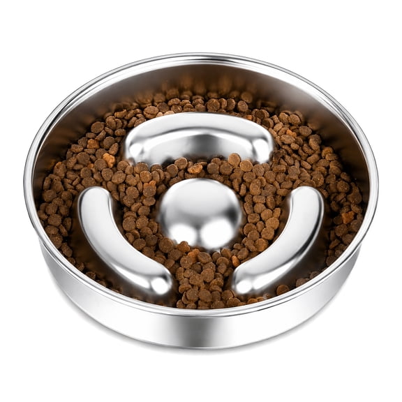 8-Inch Stainless Steel Slow Feeder Dog Bowl – 2-Cup Capacity, Heavy Duty with Non-Slip Rubber Base, Promotes Healthy Digestion for Medium & Large Dogs