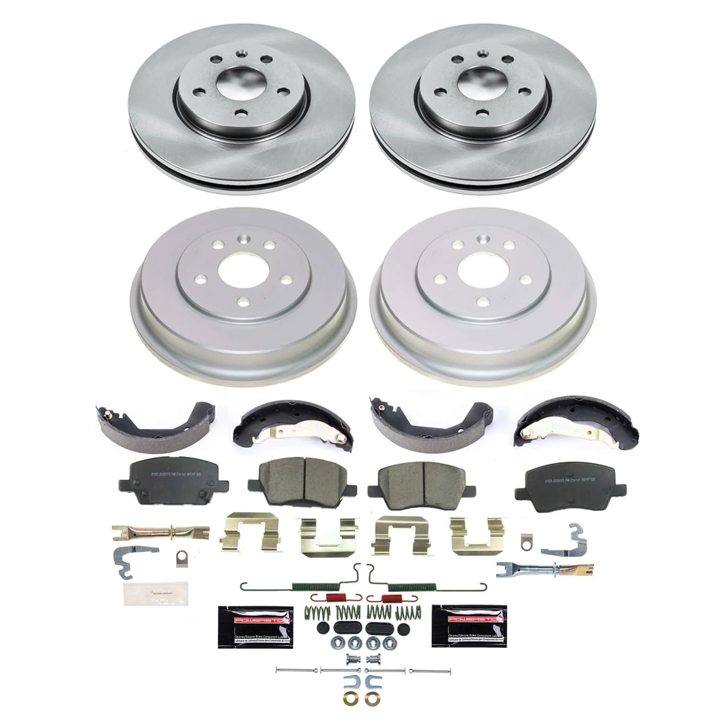 PowerStop Front and Rear Stock Replacement Brake Pad Rotor Drum and Shoe Kit KOE15487DK