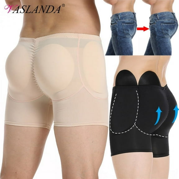 VASLANDA Men Black Brief Padded Butt Booster Enhancer Hip-up Boxer High Waist Skinny Panties Underwear