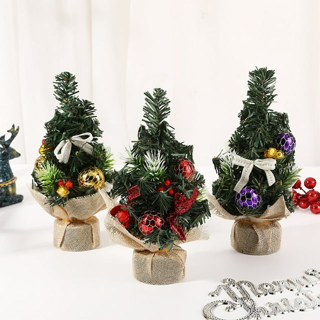 Mini Árbol de Navidad Decorativo de 20 Cm con Luces Led | Adornos Navideños para Centros Comerciales | Árbol de Mesa Verde Nevado - 1 Unidad, Dorado - Plástico - Adornos para Armar - 20 Cm - Funciona