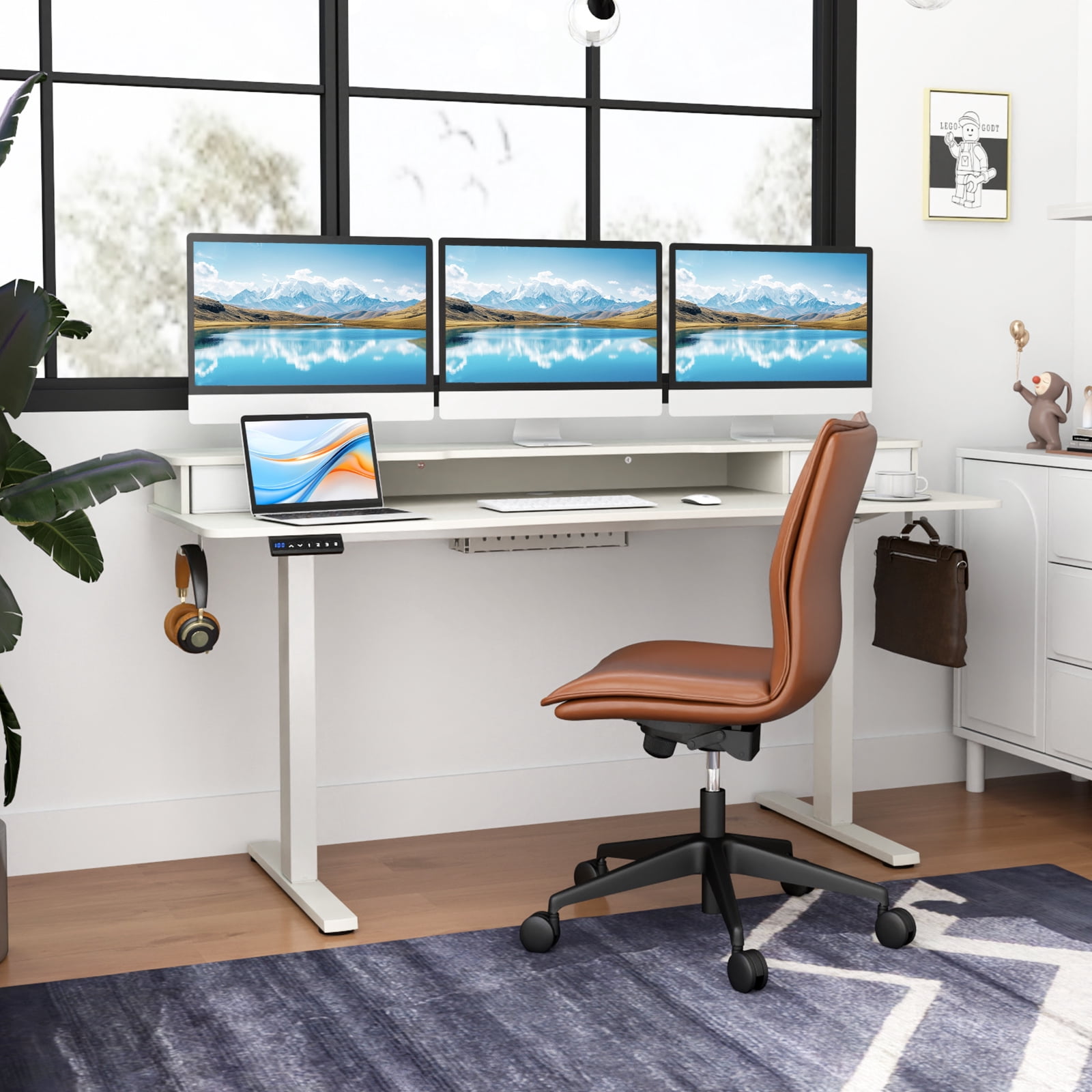 Topbuy 63" x 24" Standing Desk with Drawers Electric Stand-up Desk with Monitor Stand White