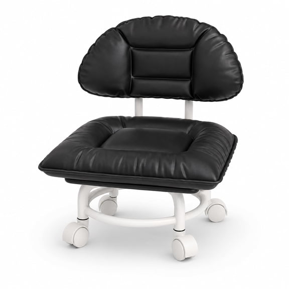 Rolling Low Stool with Backrest, Mobile 360° Swivel Padded Seat with Wheels for Kitchen and Cleaning