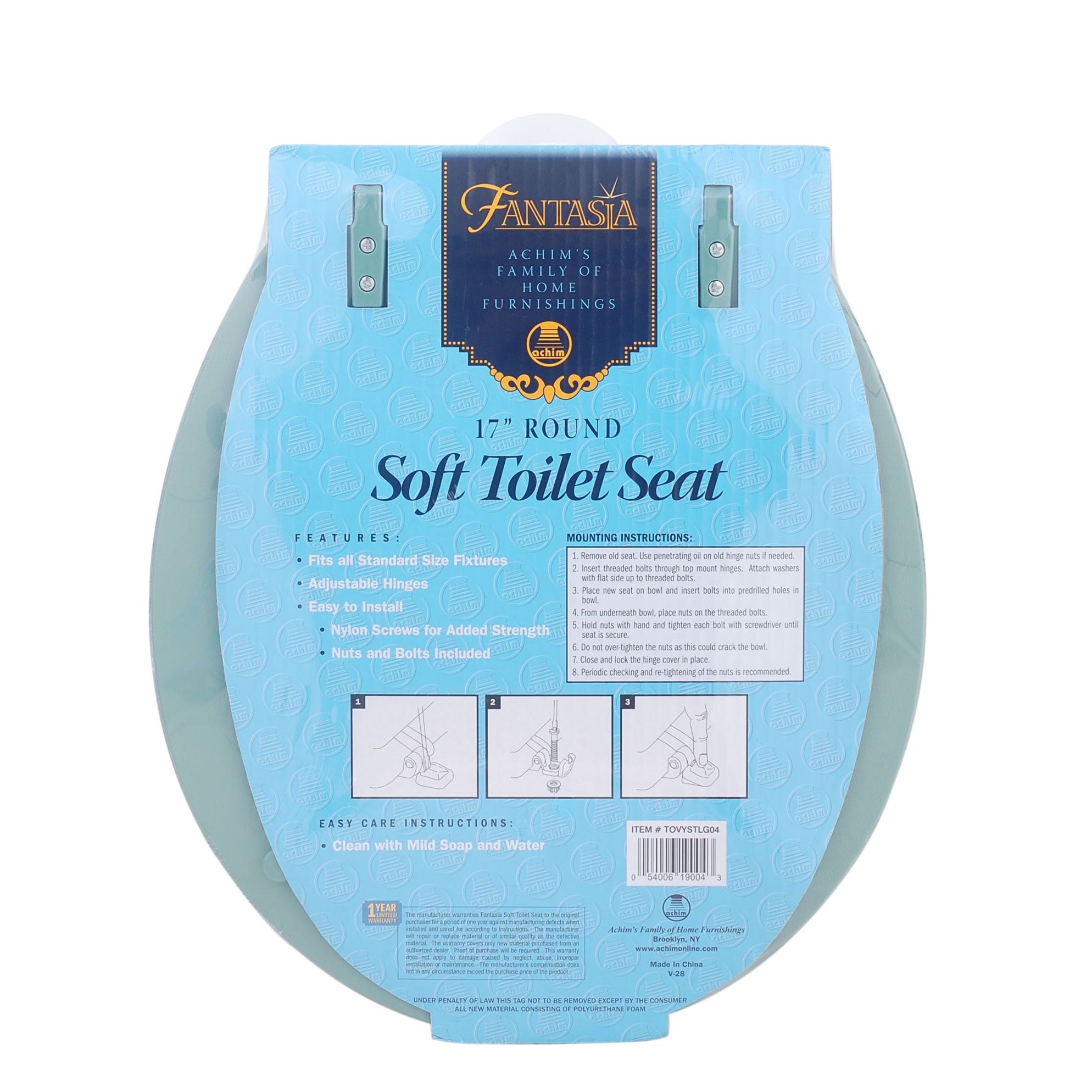 Standard Vinyl Soft Adjustable Hinges Toilet Seat with Close Lid, Light Green