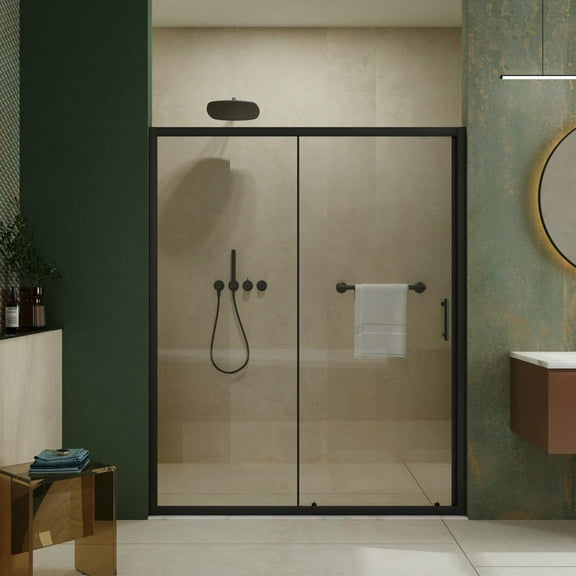 Kadyn 60" W x 72" Single Sliding Shower Door, 1/5 inch Thick Clear Tempered Glass Shower Door with Stainless Steel Handle, Black