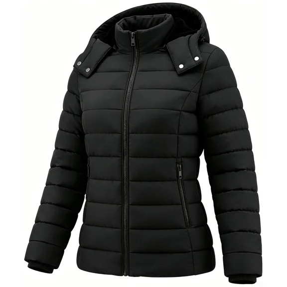 Puffer Jacket for Women Waterproof Quilted Warm Winter Coat Ultra Light Weight Short Down Jacket, Black L