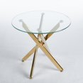 thumbnail image 4 of Golden Dining Table with cross metal leg and glass,Modern Space Saving Kitchen Table for Living Room,60x60x55cm, 4 of 5