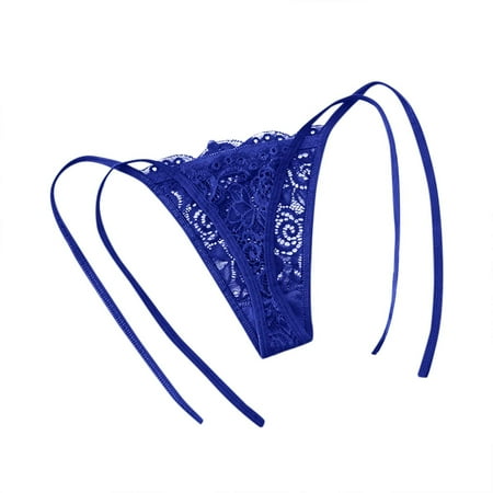 

KDDYLITQ Women s Lace Underwear Sexy Panties G-String Thongs Stretch T-Back Tangas Navy Free Size