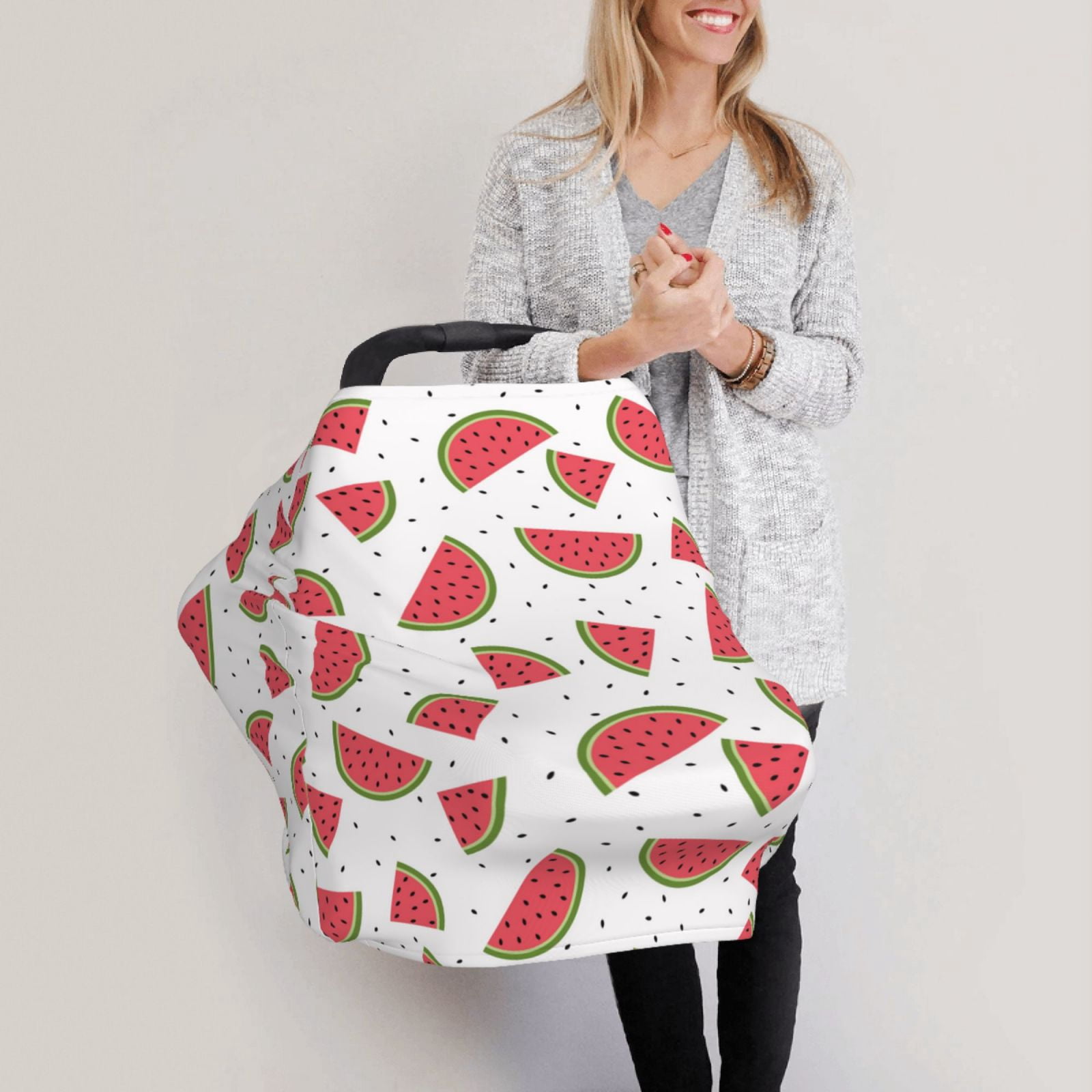 Fotbe Hand Drawn Watermelon Pattern Car Seat Covers for Babies, Nursing Breastfeeding Cover Infant Carseat Canopy, Soft Stretchy Carrier Cover