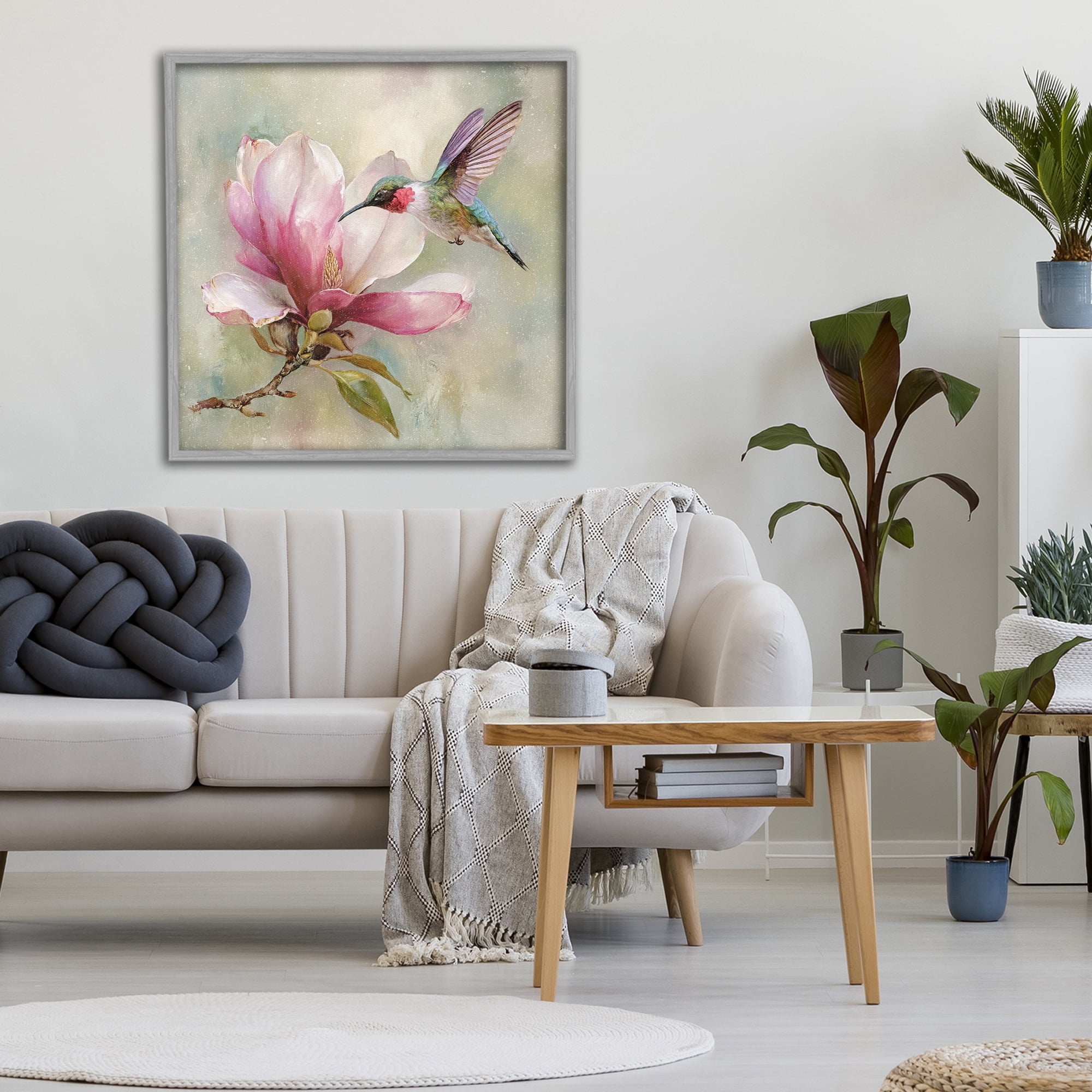 Stupell Industries Magnolia Ruby Hummingbird Gray Framed Giclee Art, design by Tina LeCour