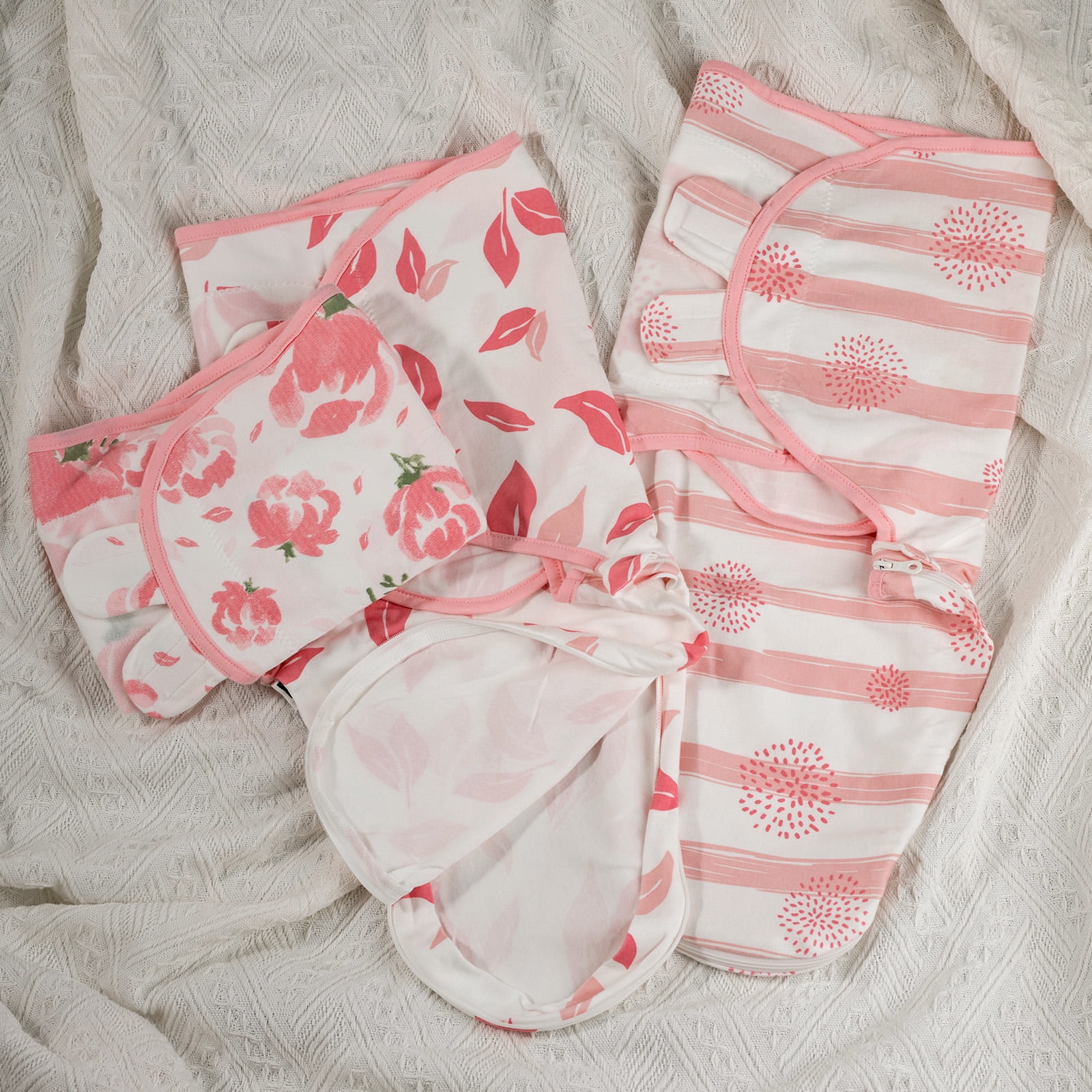 Gllquen Baby Swaddle Sleep Sacks with Zipper for 0-3 Months Newborn Girls Pink Floral, 3 Pack
