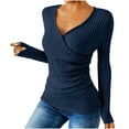 thumbnail image 2 of QATAINLAV Lightweight Sweater for Women Casual Deep V Neck Long Sleeve Tops Ribbed Knit Button Cross Wrap Pullover, Navy, S, 2 of 8