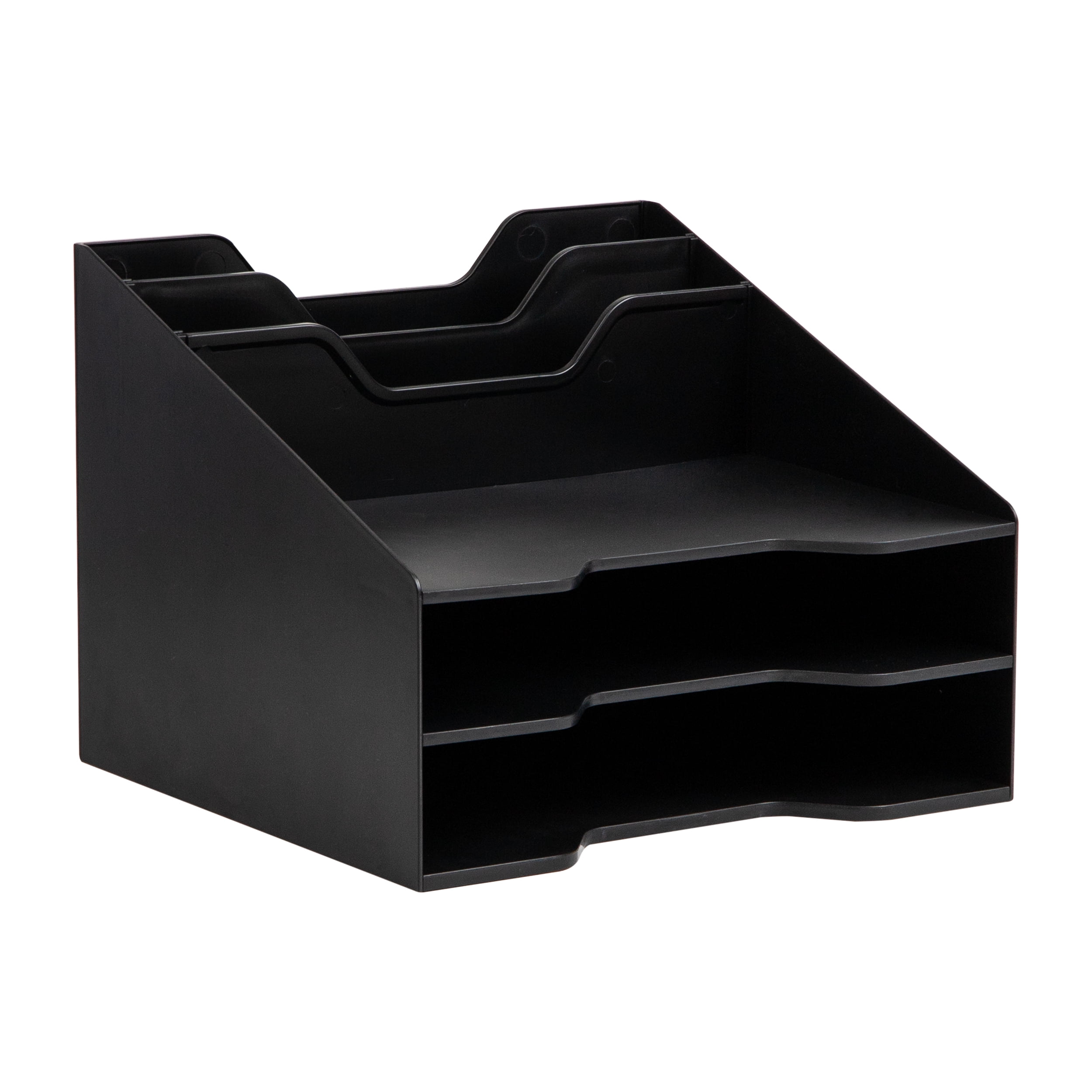 Mind Reader Desktop Organizer, Vertical File Holder, Paper Trays, Office, Plastic, 12.5"L x 11.75"W x 9.5"H, Black