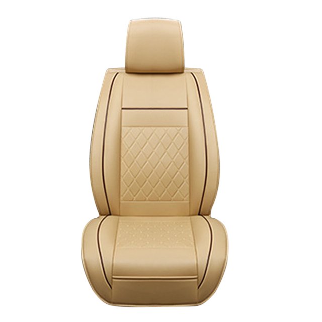 Mistaha Car Seat Cover Universal Fit 3D Full Surround Embroidery Adjustable Front Seat Protector Beige Color - Standard Version