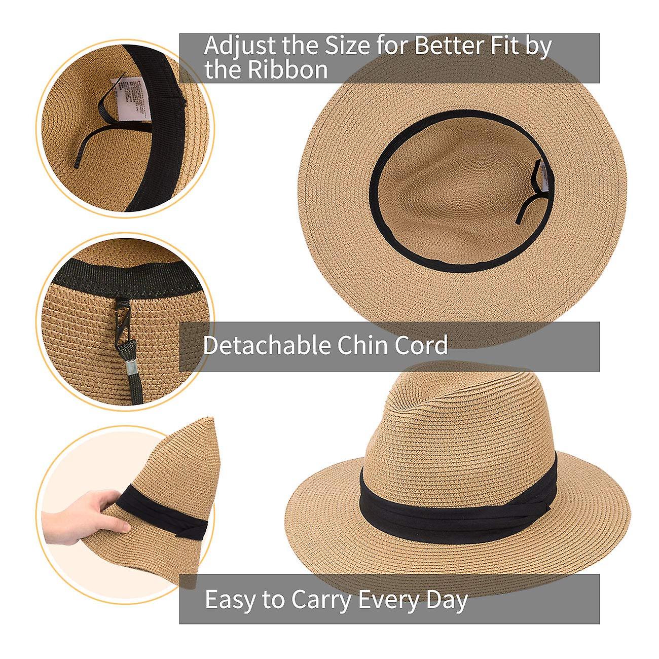 Chapeau De Paille Panama - Bord 7 Cm, Hauteur 12 Cm - Taille M (56-58 Cm) - 22 Couleurs Disponibles - Pour Plage, Vacances, Soleil - 2