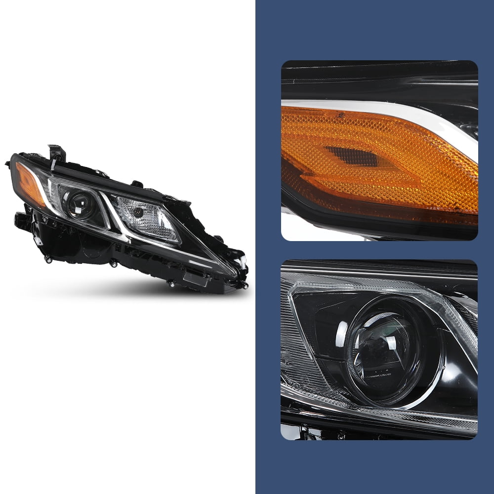 Pair Projector Headlamps Headlights Fit for 2018-2022 Toyota Camry LE SE Clear Lens Amber Reflector Assembly