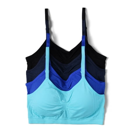 

Kalon 4-Pack Women s Comfort Cami Bra Pullover Design Seamless Wire Free (S/M Black/Blues)