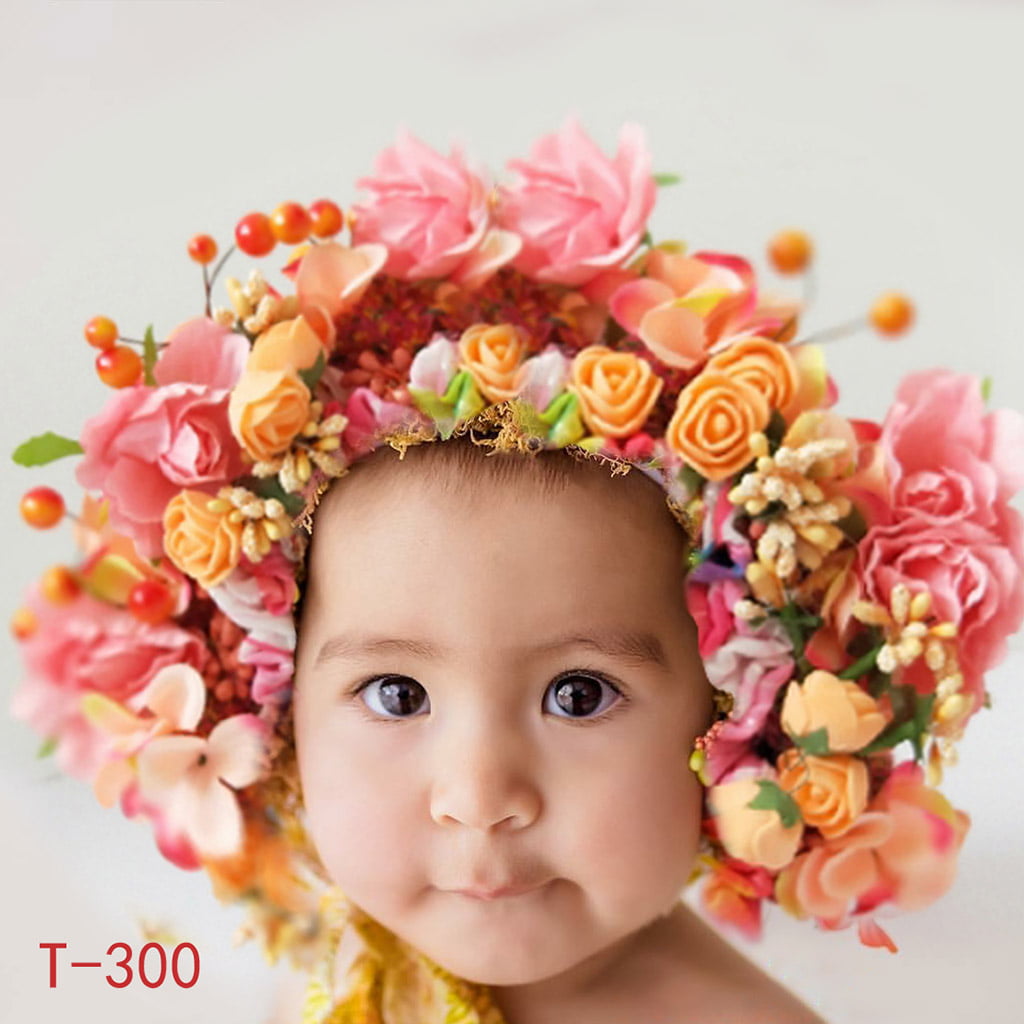 Flowers Florals Hat Newborn Baby Photography Props Handmade Colorful Bonnet Hat 