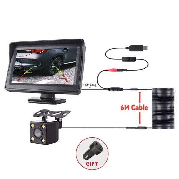 Car Rear View Camera With Monitor 4.3 Inch For Vehicle Parking LED HD Reversing Camera LCD Screen USB Easy Installation ,High Volume Speakers