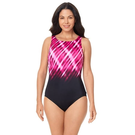 Reebok Women's Sea Plaid High Neck Soft Cup One Piece Swimsuit, Pink Sea Plaid, 08 | Walmart Canada