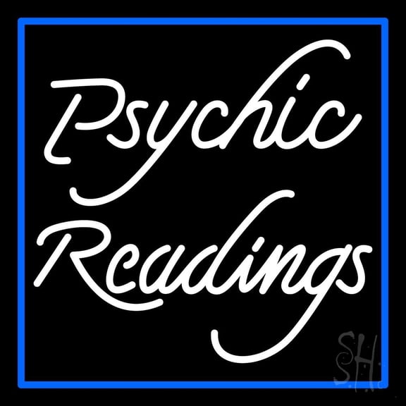 White Psychic Readings With Border LED Neon Sign 16" Tall x 16" Wide - inches Black Square Cut Acrylic Backing, with Dimmer - Bright and Premium built indoor LED Neon Sign for Storefront.