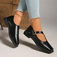 thumbnail image 5 of Xfvqtps Womens Mary Jane Shoes Adjustable Buckle Strap Square Toe Leather Upper Low Heel Comfortable Casual Flats Slip on Footwear Black, 5 of 9