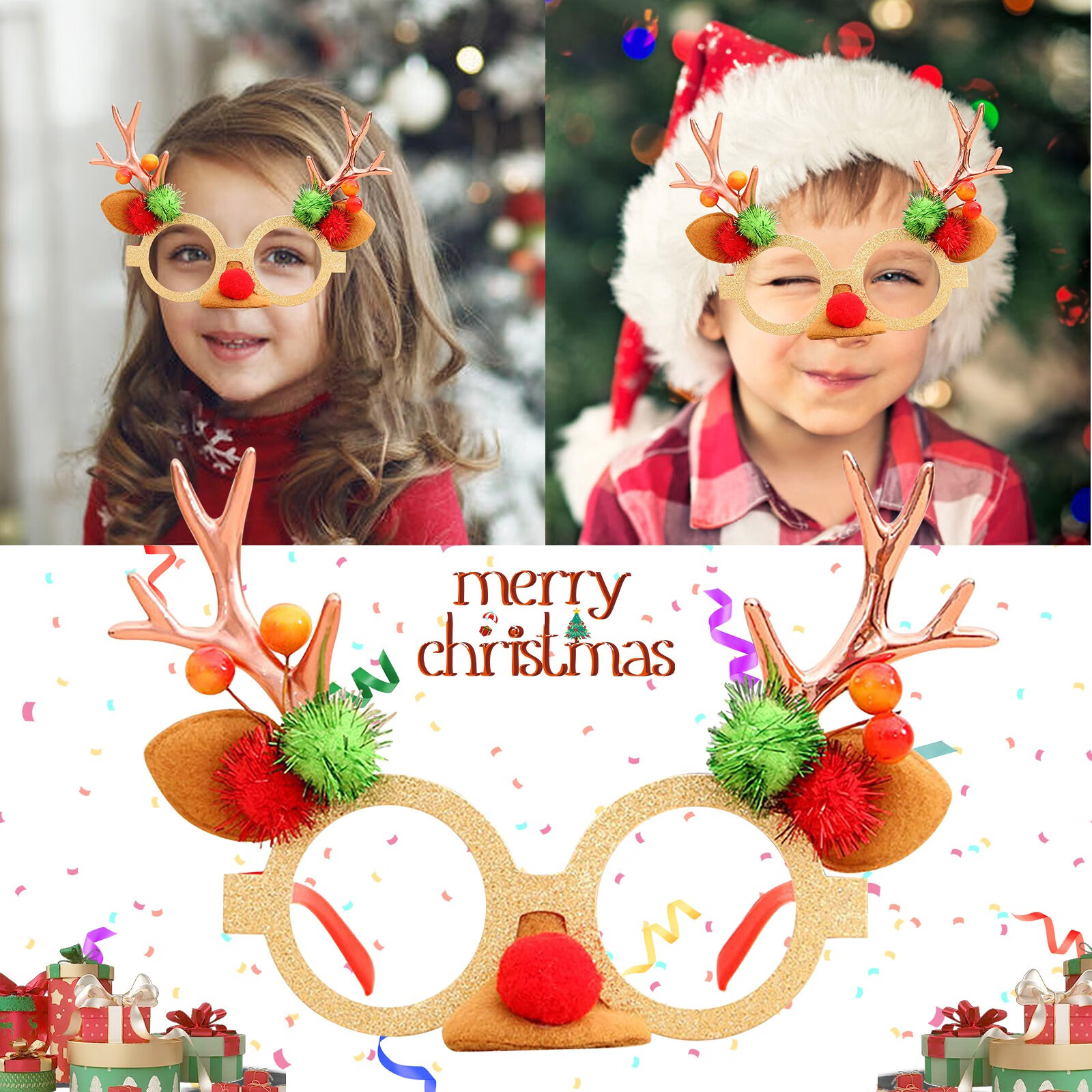 Novelty Christmas Glasses Frame Glitter Christmas Party Glasses With