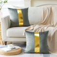CCJR Grey Velvet Throw Pillow Covers with Gold Leather Stitching Luxury