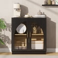 thumbnail image 5 of Aufeile 30" Modern Buffet Sideboard with Arched Glass Doors, Accent China Storage Cabinet with Adjustable Shelf for Dining Room, Entryway, Black Set of 3, 5 of 8