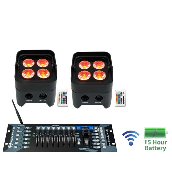 2 Rockville BEST PAR 50 Battery Par Wash Lights Wireless DMX Controller RGBWA UV
